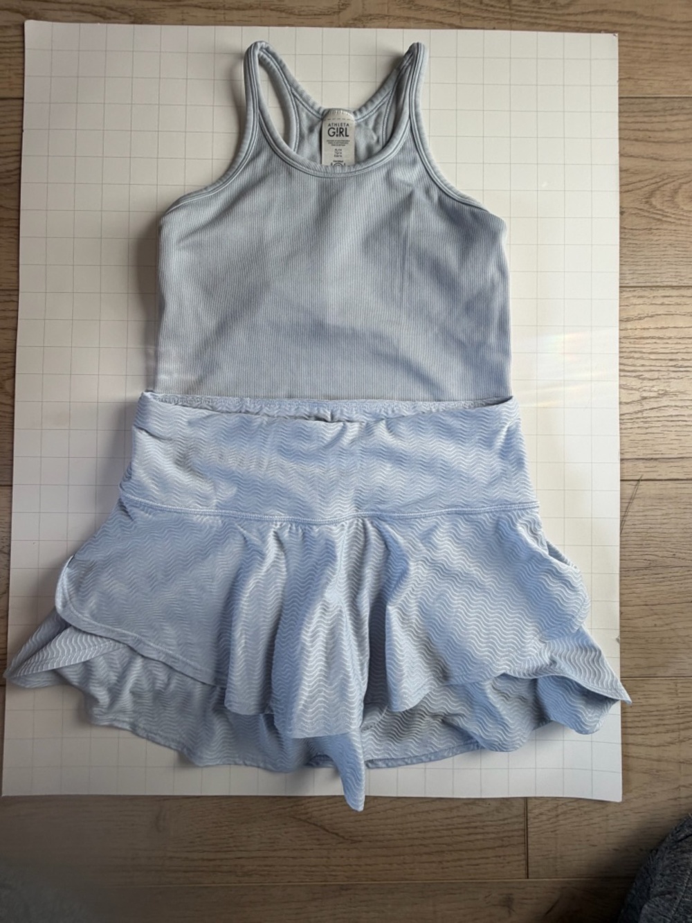 Athleta Girl Serve Skort & Ribbed Tank Set Powder Blue Sz XL 14 Matching Bundle